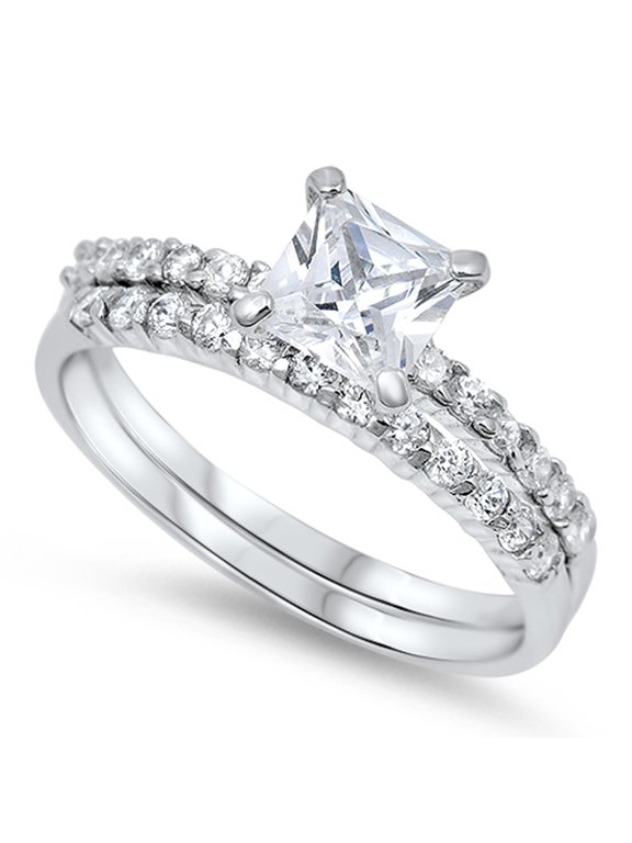CHOOSE YOUR COLOR Clear CZ Square Solitaire Ring .925 Sterling Silver Band White Female Size 3
