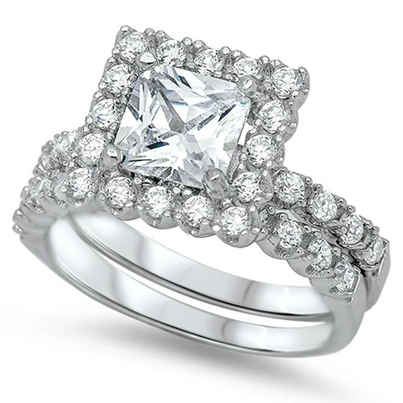 CHOOSE YOUR COLOR Clear CZ Square Solitaire Ring .925 Sterling Silver Band White Female Size 5