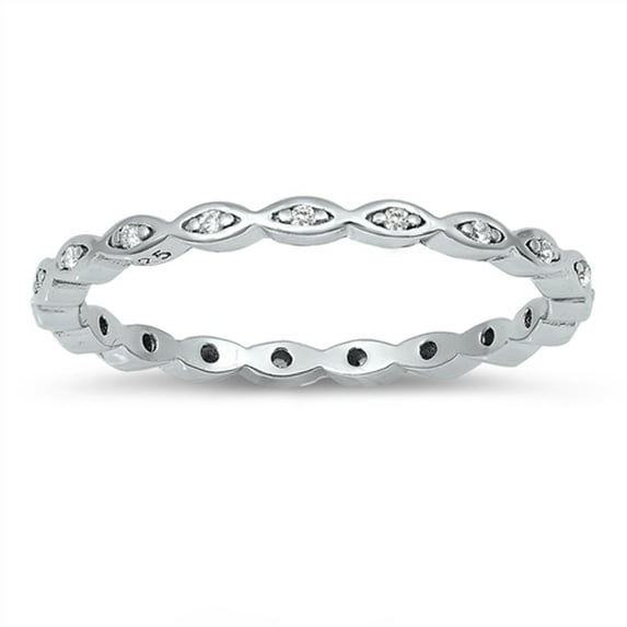 CHOOSE YOUR COLOR Clear CZ Studded Marquise Shape Ring .925 Sterling Silver Band White Female Size 3