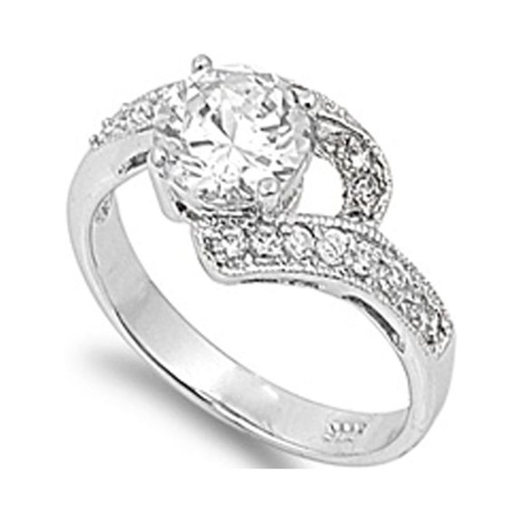 CHOOSE YOUR COLOR Clear CZ Swirl Abstract Bridal Ring 925 Sterling Silver Band White Female Size 9