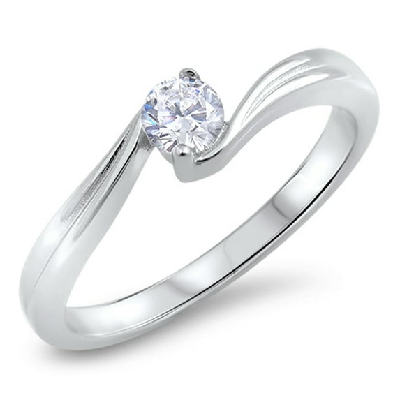CHOOSE YOUR COLOR Clear CZ Swirl Solitaire Ring .925 Sterling Silver Band White Female Size 9