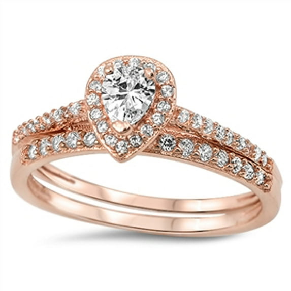 CHOOSE YOUR COLOR Clear CZ Teardrop Ring Set .925 Sterling Silver Band White Female Size 6