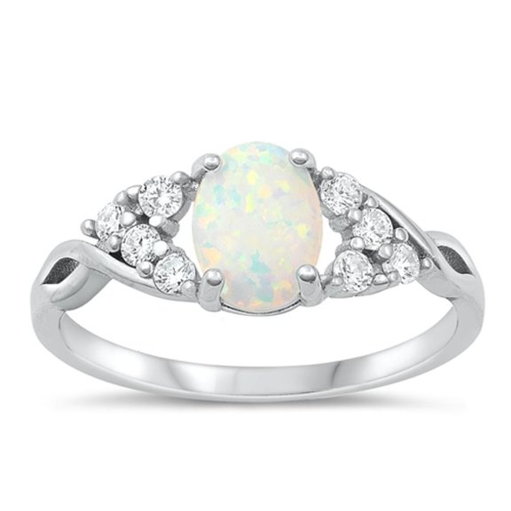 CHOOSE YOUR COLOR Clear CZ White Simulated Opal Engagement Ring .925 Sterling Silver Band Female Size 10