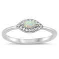 thumbnail image 1 of CHOOSE YOUR COLOR Clear CZ White Simulated Opal Eye Ring .925 Sterling Silver Band Female Size 9, 1 of 4