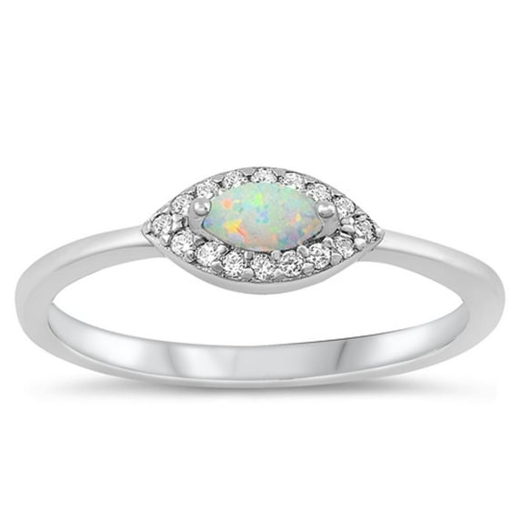 CHOOSE YOUR COLOR Clear CZ White Simulated Opal Eye Ring .925 Sterling Silver Band Female Size 9