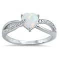 thumbnail image 1 of CHOOSE YOUR COLOR Clear CZ White Simulated Opal Heart Promise Ring .925 Sterling Silver Band Female Size 10, 1 of 4
