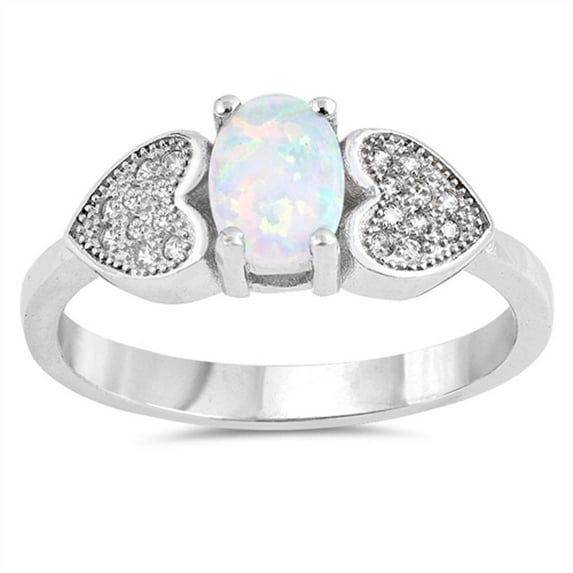 CHOOSE YOUR COLOR Clear CZ White Simulated Opal Heart Promise Ring .925 Sterling Silver Band Female Size 6