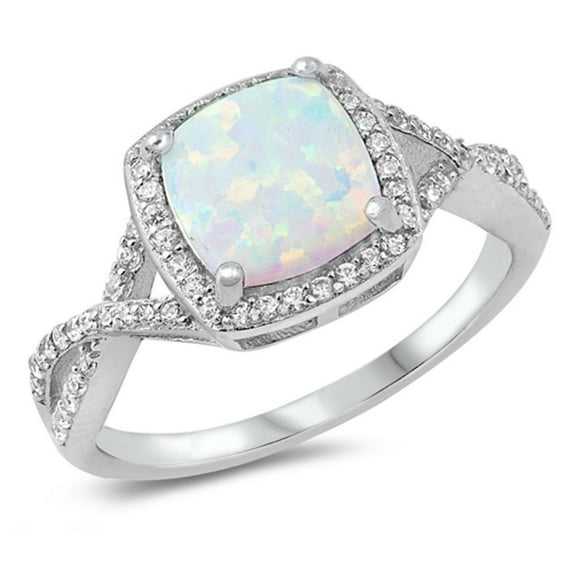 CHOOSE YOUR COLOR Clear CZ White Simulated Opal Infinity Halo Ring .925 Sterling Silver Band Female Size 8