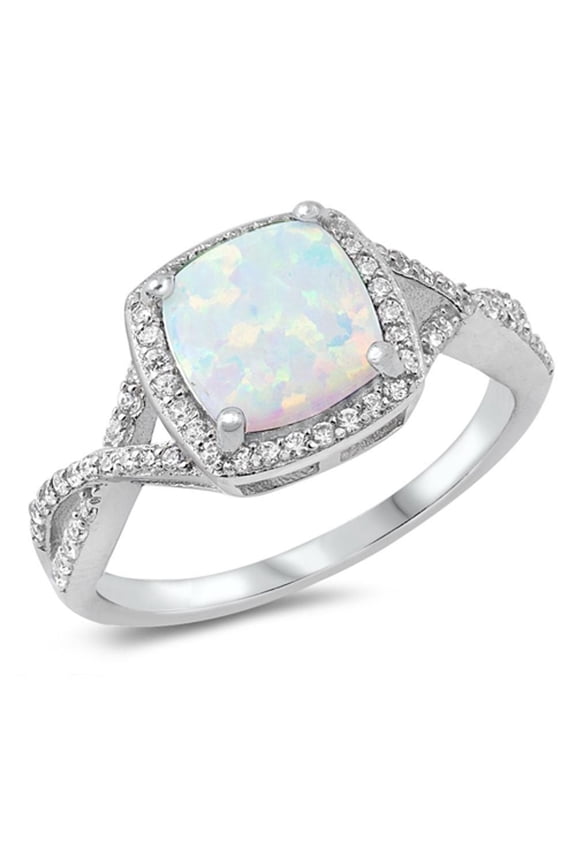 CHOOSE YOUR COLOR Clear CZ White Simulated Opal Infinity Halo Ring .925 Sterling Silver Band Female Size 8