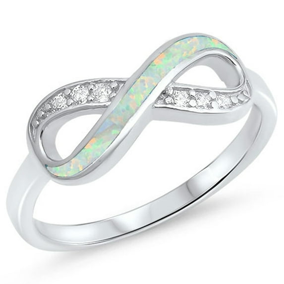 CHOOSE YOUR COLOR Clear CZ White Simulated Opal Infinity Knot Ring .925 Sterling Silver Band Female Size 5