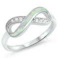 thumbnail image 1 of CHOOSE YOUR COLOR Clear CZ White Simulated Opal Infinity Knot Ring .925 Sterling Silver Band Female Size 9, 1 of 4