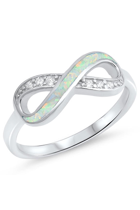 CHOOSE YOUR COLOR Clear CZ White Simulated Opal Infinity Knot Ring .925 Sterling Silver Band Female Size 9