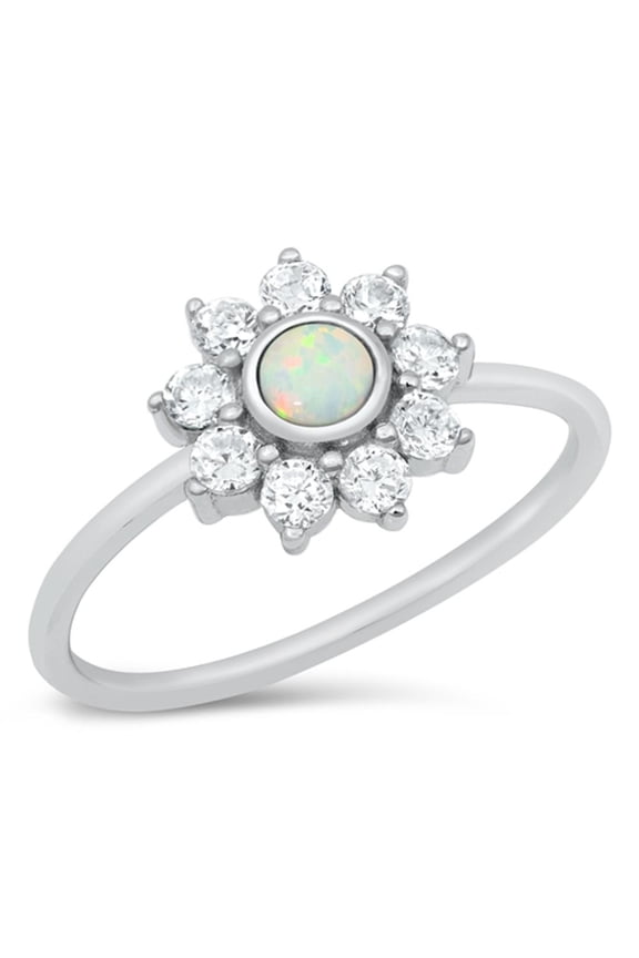 CHOOSE YOUR COLOR Clear CZ White Simulated Opal Mandala Flower Ring .925 Sterling Silver Band Female Size 5
