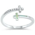 thumbnail image 1 of CHOOSE YOUR COLOR Clear CZ White Simulated Opal Open Cross Ring .925 Sterling Silver Band Female Size 11, 1 of 4