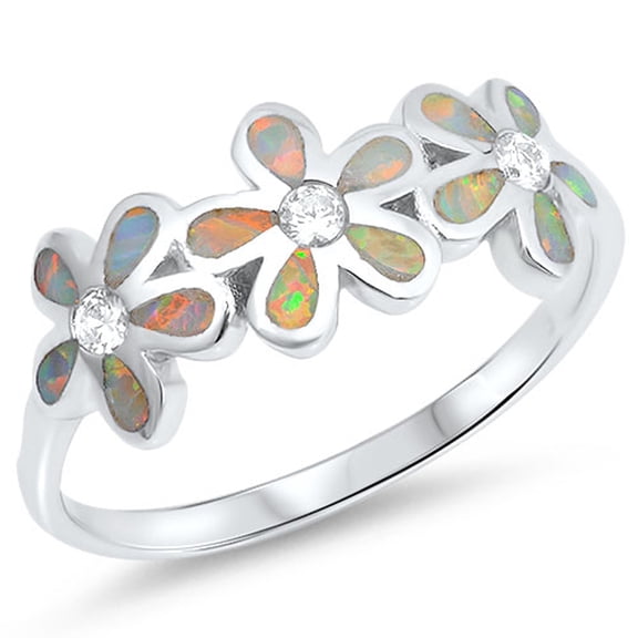 CHOOSE YOUR COLOR Clear CZ White Simulated Opal Plumeria Flower Ring 925 Sterling Silver Band Female Size 6