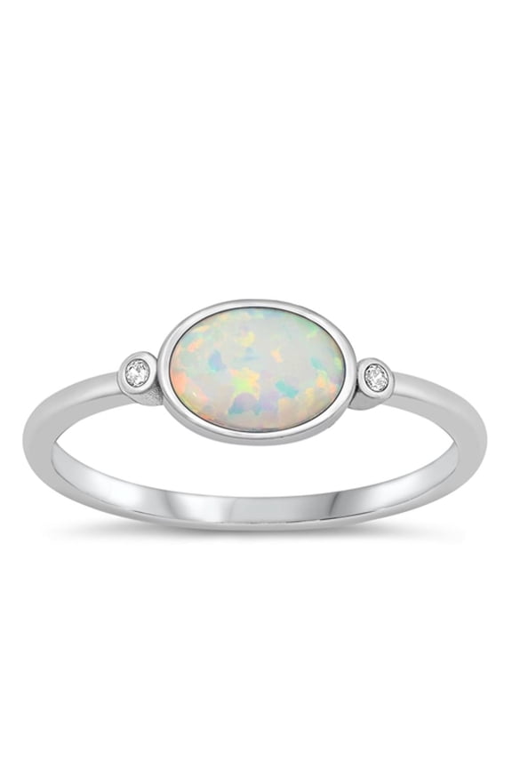 CHOOSE YOUR COLOR Clear CZ White Simulated Opal Promise Ring .925 Sterling Silver Band Female Size 8