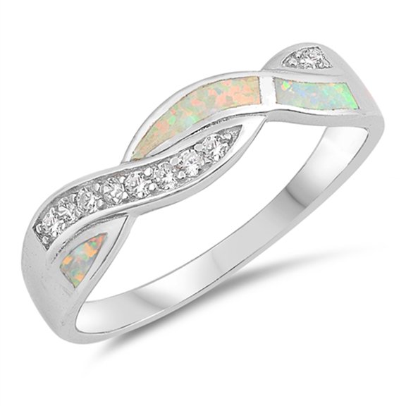 CHOOSE YOUR COLOR Clear CZ White Simulated Opal Ring .925 Sterling Silver Band Female Size 10