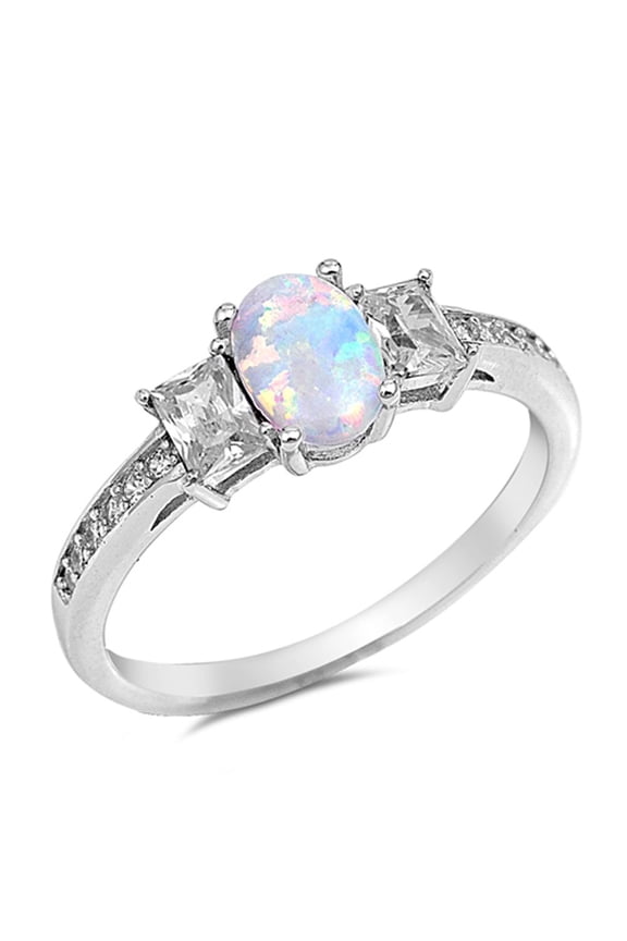CHOOSE YOUR COLOR Clear CZ White Simulated Opal Ring .925 Sterling Silver Band Female Size 10