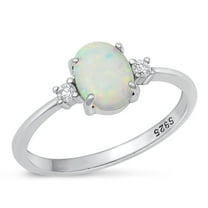 CHOOSE YOUR COLOR Clear CZ White Simulated Opal Ring .925 Sterling Silver Band Female Size 4