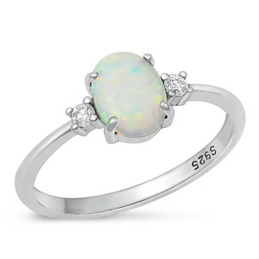 CHOOSE YOUR COLOR Clear CZ White Simulated Opal Ring .925 Sterling Silver Band Female Size 4