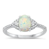 CHOOSE YOUR COLOR Clear CZ White Simulated Opal Ring .925 Sterling Silver Band Female Size 6