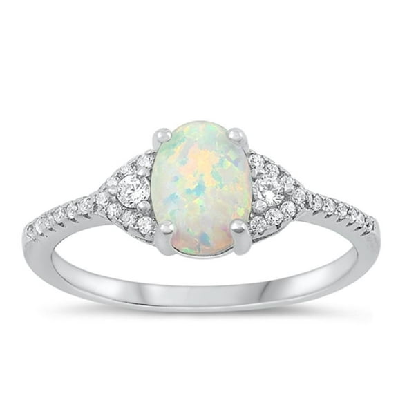 CHOOSE YOUR COLOR Clear CZ White Simulated Opal Ring .925 Sterling Silver Band Female Size 6