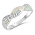 thumbnail image 1 of CHOOSE YOUR COLOR Clear CZ White Simulated Opal Ring .925 Sterling Silver Band Female Size 8, 1 of 4