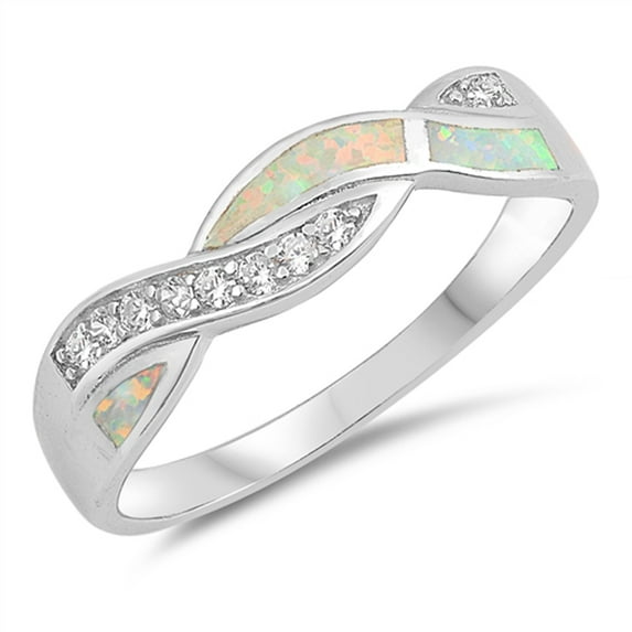 CHOOSE YOUR COLOR Clear CZ White Simulated Opal Ring .925 Sterling Silver Band Female Size 8