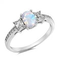 thumbnail image 1 of CHOOSE YOUR COLOR Clear CZ White Simulated Opal Ring .925 Sterling Silver Band Female Size 9, 1 of 4