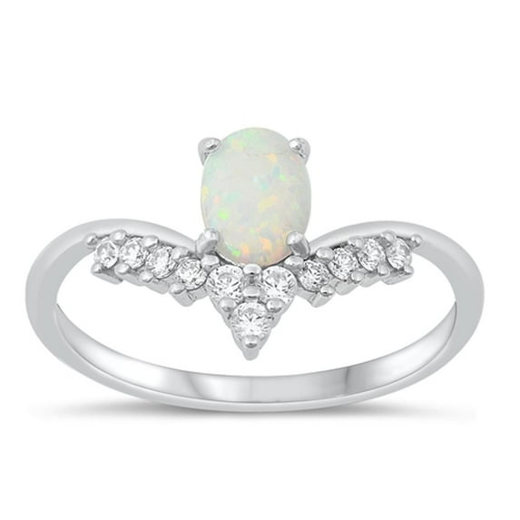 CHOOSE YOUR COLOR Clear CZ White Simulated Opal Ring .925 Sterling Silver Chevron Band Female Size 9