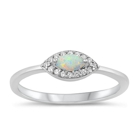 CHOOSE YOUR COLOR Clear CZ White Simulated Opal Ring .925 Sterling Silver Eye Band Female Size 7