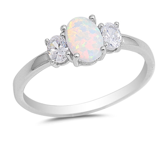CHOOSE YOUR COLOR Clear CZ White Simulated Opal Solitaire Ring .925 Sterling Silver Band Female Size 10