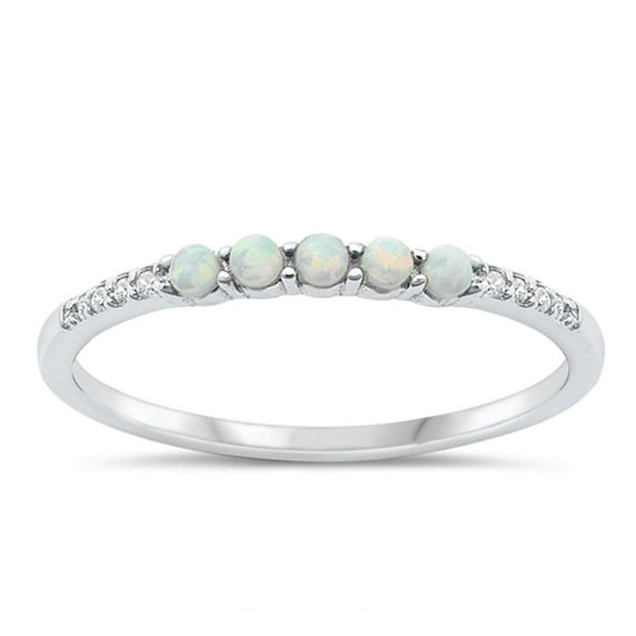 CHOOSE YOUR COLOR Clear CZ White Simulated Opal Stacking Ring .925 Sterling Silver Band Female Size 7