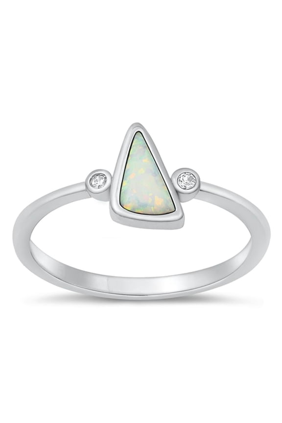 CHOOSE YOUR COLOR Clear CZ White Simulated Opal Triangle Ring Sterling Silver Band Female Size 9