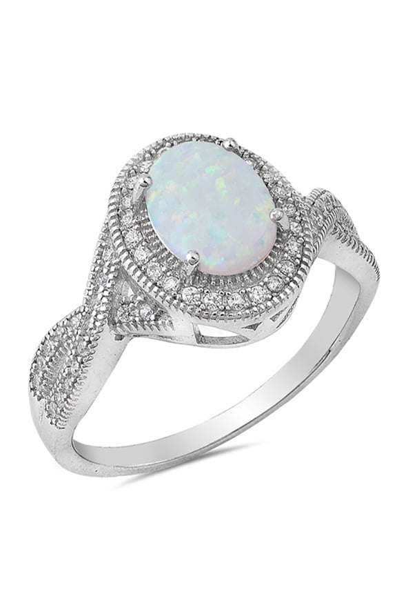 CHOOSE YOUR COLOR Clear CZ White Simulated Opal Vintage Oval Ring .925 Sterling Silver Band Female Size 12
