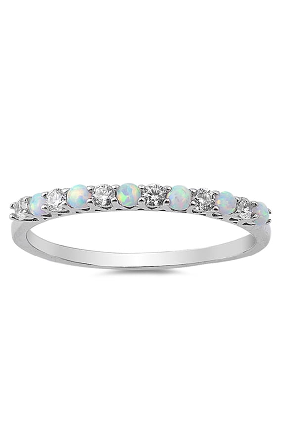 CHOOSE YOUR COLOR Clear CZ White Simulated Opal Wedding Stackable Ring Sterling Silver Band Female Size 10