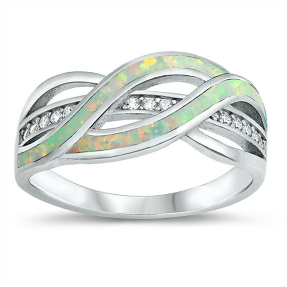 CHOOSE YOUR COLOR Clear CZ White Simulated Opal Woven Knot Ring .925 Sterling Silver Band Female Size 10
