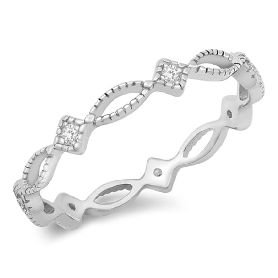 CHOOSE YOUR COLOR Clear CZ Wholesale Studded Love Ring .925 Sterling Silver Band White Female Size 10