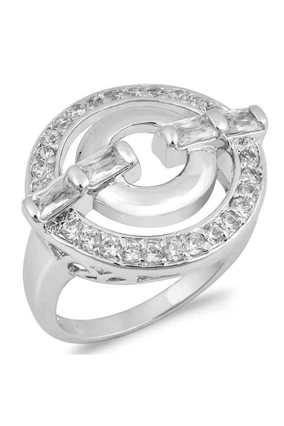 CHOOSE YOUR COLOR Clear CZ Wholesale Wide Circle Round Ring .925 Sterling Silver Band White Female Size 5