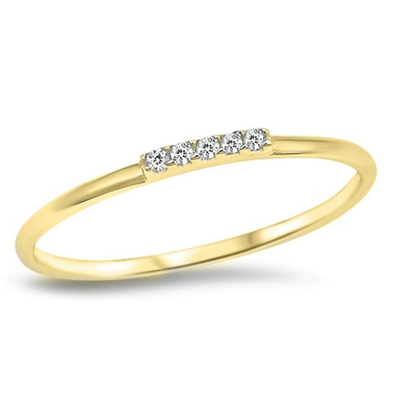 CHOOSE YOUR COLOR Clear CZ Yellow Gold-Tone Stacking Thin Sterling Silver Ring White Female Size 10