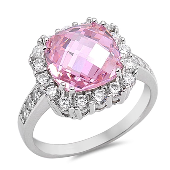 CHOOSE YOUR COLOR Clear Cubic Zirconia Ring .925 Sterling Silver Band Pink Jewelry Female Size 7