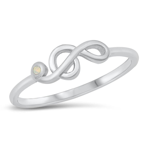CHOOSE YOUR COLOR Clef Note Music Note Ring White Simulated Opal .925 Sterling Silver Band CZ Female Size 5