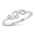 thumbnail image 1 of CHOOSE YOUR COLOR Clef Note Music Note Ring White Simulated Opal .925 Sterling Silver Band CZ Female Size 8, 1 of 4
