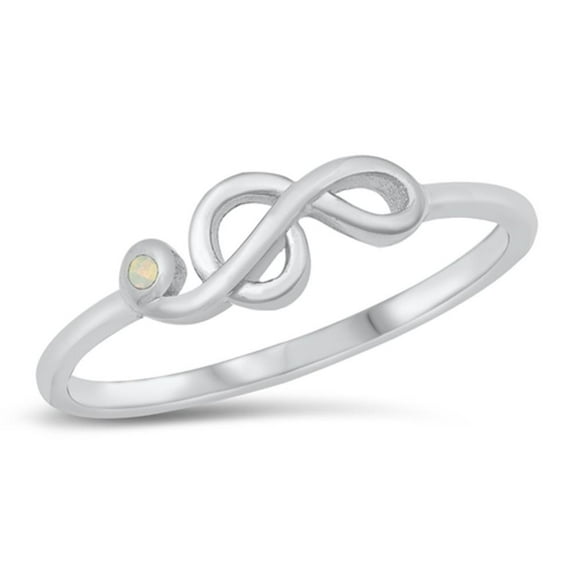 CHOOSE YOUR COLOR Clef Note Music Note Ring White Simulated Opal .925 Sterling Silver Band CZ Female Size 8