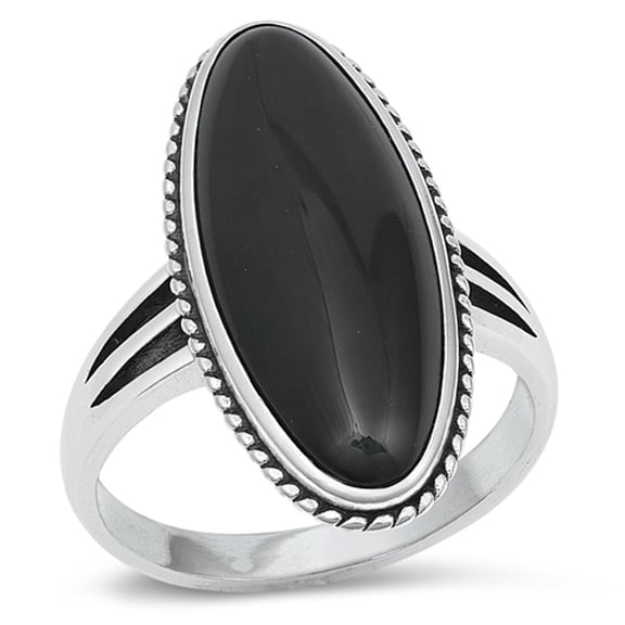 CHOOSE YOUR COLOR Cocktail Oval Simulated Black Onyx Ring .925 Sterling Silver Band CZ Female Size 7