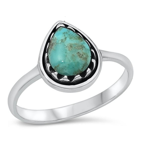 CHOOSE YOUR COLOR Cocktail Simulated Turquoise Promise Ring .925 Sterling Silver Band Blue CZ Female Size 10