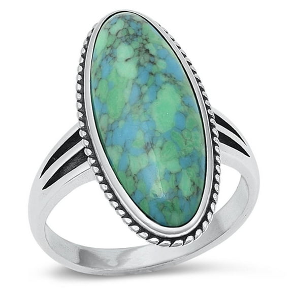 CHOOSE YOUR COLOR Cocktail Simulated Turquoise Ring .925 Sterling Silver Band Blue CZ Female Size 6