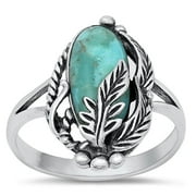 SAC SILVER CHOOSE YOUR COLOR Cocktail Simulated Turquoise Wholesale Leaf Ring .925 Sterling Silver Band Blue CZ Female Size 11