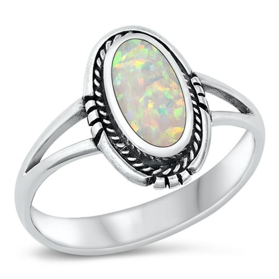 CHOOSE YOUR COLOR Cocktail White Simulated Opal Ring .925 Sterling Silver Band CZ Female Size 4
