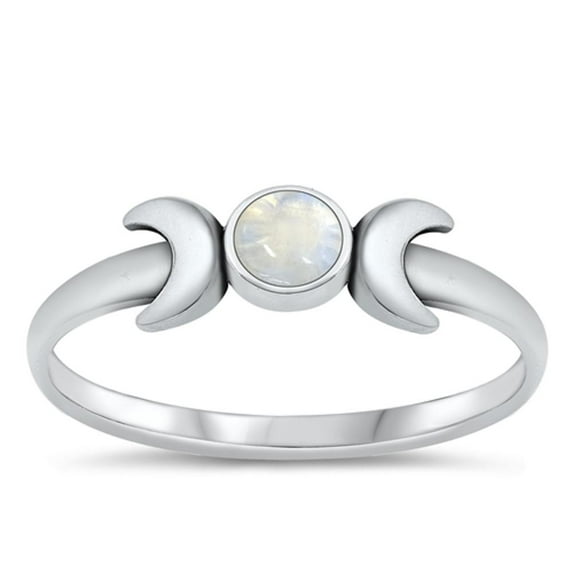 CHOOSE YOUR COLOR Crescent Moon Moonstone Wholesale Ring .925 Sterling Silver Band White CZ Female Size 9